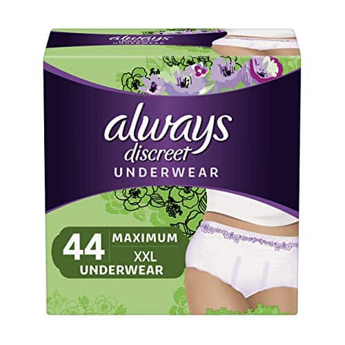 Amazon has the Always Discreet Incontinence & Postpartum Underwear for Women, Disposable, Maximum Protection, XXL, 22 Count – Pack of 2 (44 Count Total) priced at $39.99. Clip the coupon and check out using Subscribe & Save to get this for only $19.39 with free shipping.
Absorbent incontinence underwear that always ship discreetly
Always Discreet FormFit Underwear fits more women vs Depend Fit-Flex*
Super absorbent core turns liquid to gel, for dry protection
360 Degree FormFit design fits close to your body and smoothly under clothes, unlike bulky adult diapers
Exclusive OdorLock Technology neutralizes odors instantly and continuously
Instructions:

GO HERE and clip the $3 off coupon.
Then click on the “Subscribe & Save” option on the right side of the item page.
Check out for $19.39 with free shipping.
Once your order ships, go to “Your Account” and cancel any future shipments if you don’t need them. Don’t worry they will email you before they ship out the next order!
Amazon pricing changes frequently, so this deal may expire at any time.