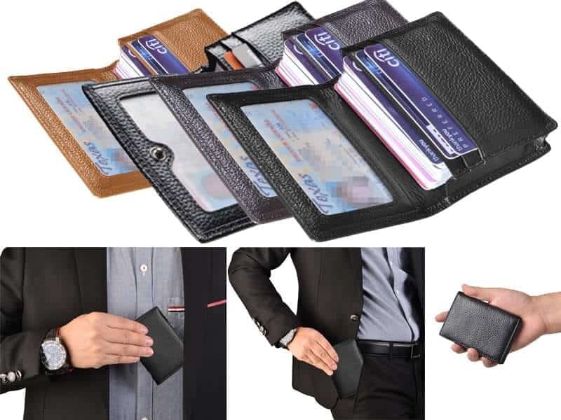 Genuine Leather Business Card Holder Name Card Case Credit Card Wallet with RFID for $4.51 w/code