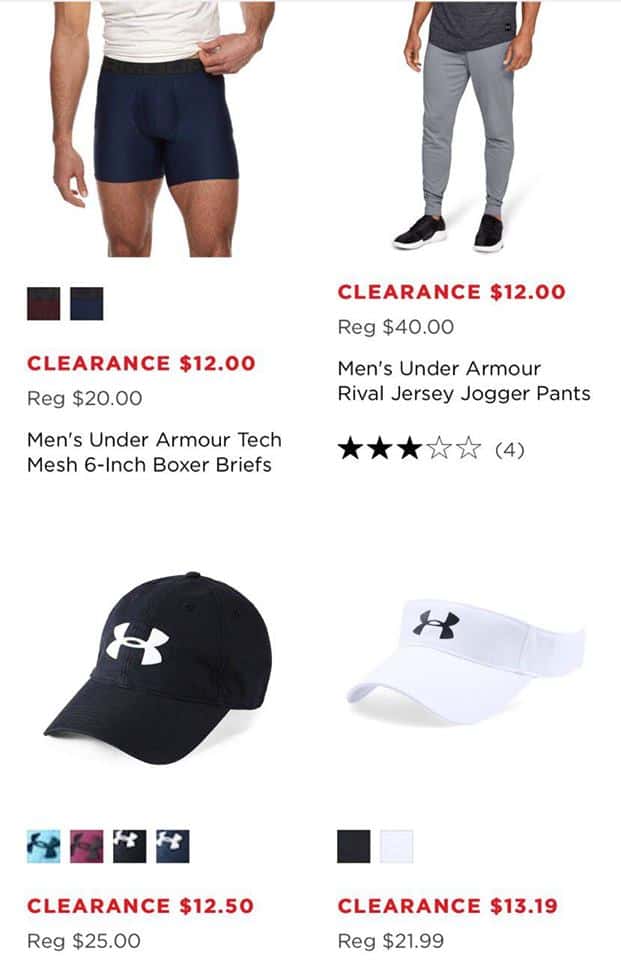 MEN'S UNDER ARMOUR APPAREL AS LOW AS $12.00  
