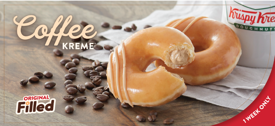 Krispy Kreme Is Giving Away Free Coffee and Donuts on National Coffee Day. Krispy Kreme is celebrating National Coffee Day with a doughnut and offer you won't find anywhere else.  For one week only, you can have your coffee and eat it too with our newest creation:  the Original Filled, Coffee Kreme Doughnut.  To top it off, you can get a free cup of coffee AND a free Original Glazed Doughnut on National Coffee Day, Sunday 9/29 at participating shops.  Because Krispy Kreme believes National Coffee Day is incomplete without doughnuts.  