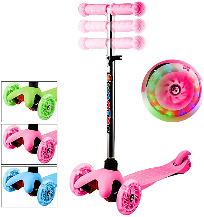 3 Wheel Adjustable Height Kick Scooter with Flashing PU Wheels for Kids Children Boys and Girls Aged 2-8 for $34.99 w/code