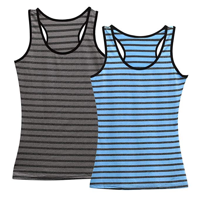 Women's Workout Long Tank Tops Fit Sleeveless Camisole Strappy Vest Stripe Blouse Sport for $7.49 w/code