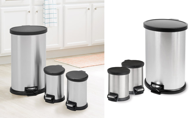 BlackFriday Price : Mainstays 3-Piece Stainless Steel Waste Can Set ONLY $25.88 at Walmart.com (Reg $50)