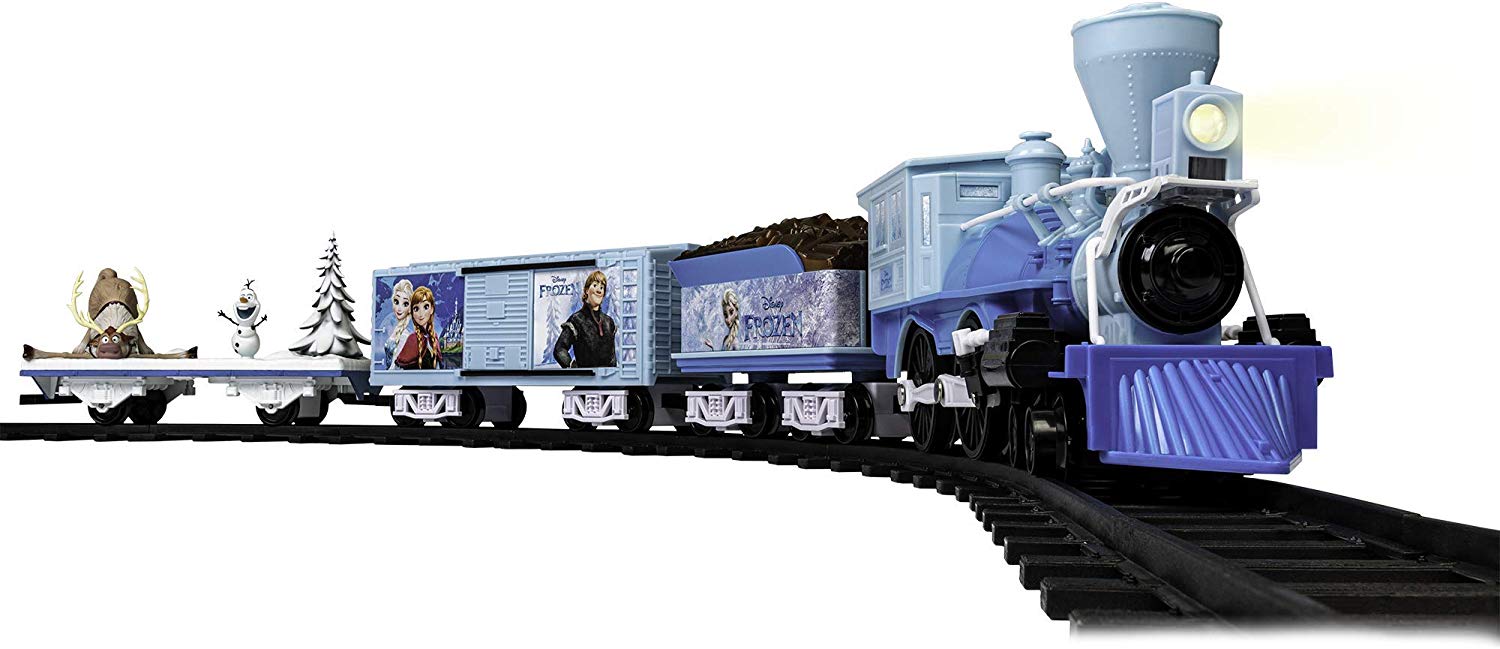 Amazon has the Lionel Disney’s Frozen Battery-powered Model Train Set, Ready to Play wtih Remote marked down from $99.95 to $34.99 and it ships for free with your Prime Membership or any $25 purchase. That is 65% off retail!

Set Includes: Battery-powered General-style locomotive and tender, Olaf & Sven Animated Flatcar, Boxcar, 24 curved and 8 straight plastic track pieces, RC Remote Control
Locomotive Features: Battery-powered General style locomotive, Authentic train sounds including bell and whistle, Movie Sound Clips, Working headlight, Requires six C cell batteries (not included)
Rolling Stock Features: Animated Flatcar – Olaf Spins!, Fixed knuckle couplers
LionChief Remote Features: Forward and reverse speed control knob, Three buttons to whistle sound, bell, and special announcements, Requires three AAA alkaline batteries (not included)
Ready-to-Play | Set Length: 50? x 73? | Recommended Age: 4 years +