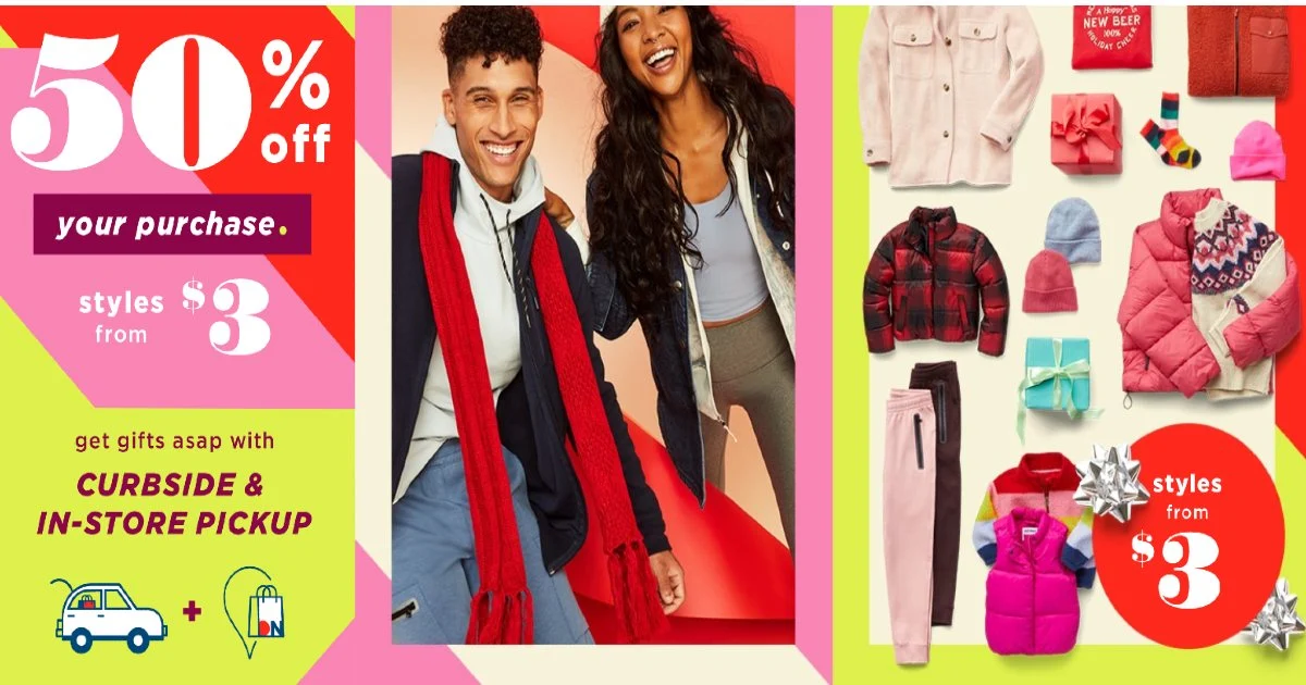 Old Navy has 50% Off Everything + Free Delivery for Christmas