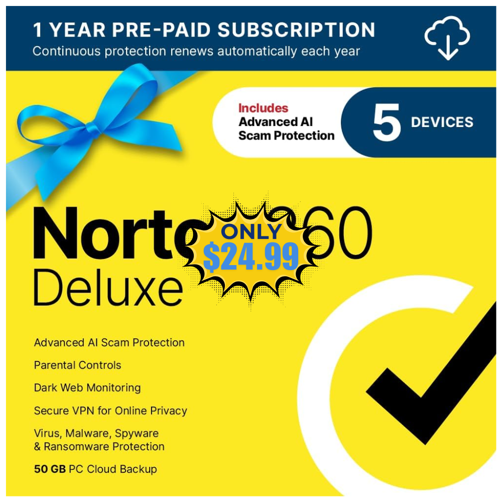 Norton 360 Deluxe Antivirus Software Deal: Save 72% Today