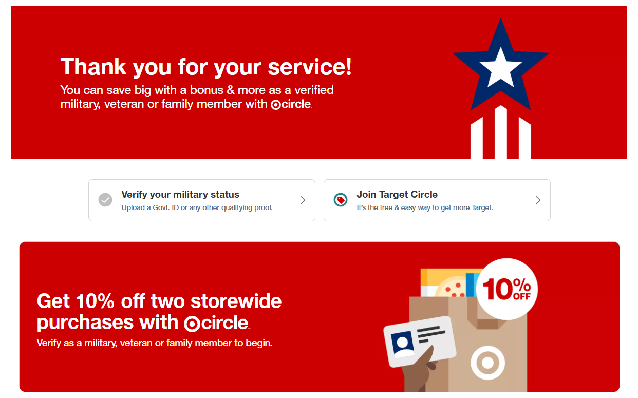 Target Military Discount Deal: 10% Off Two Purchases for Veterans & Families