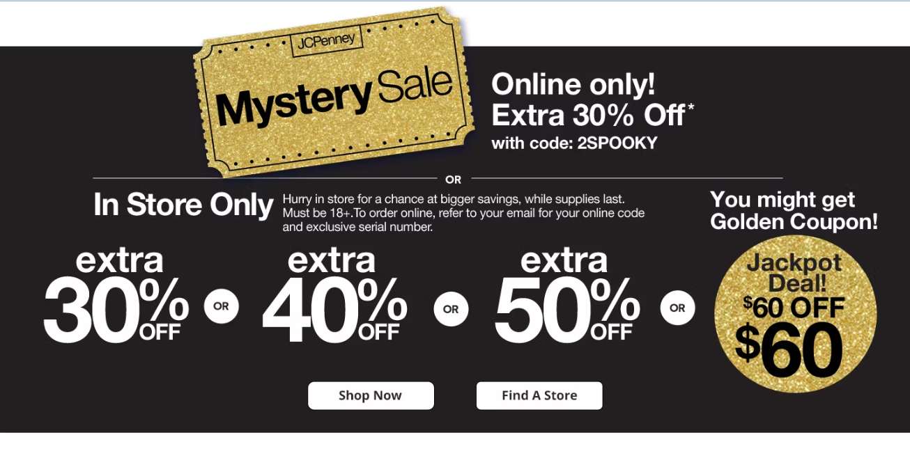 JCPenney Mystery Sale Coupon: Up to 50% Off + $60 Off Deal