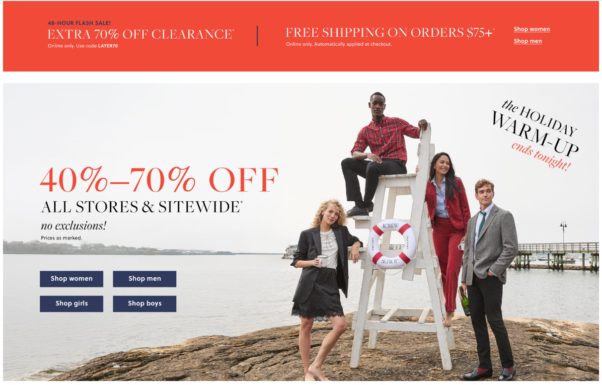 Extra 70% Off Clearance Sale Deal at J.Crew Factory