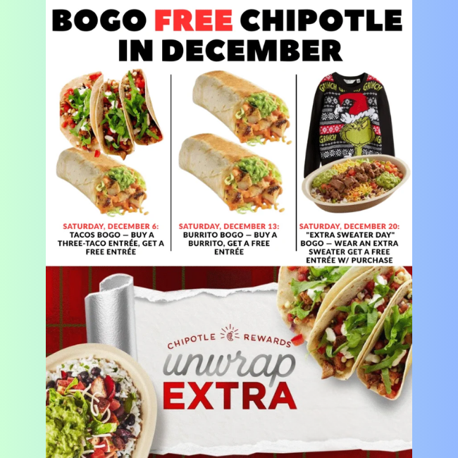 Chipotle BOGO Free December Promo: Save Big on Tacos & Burritos