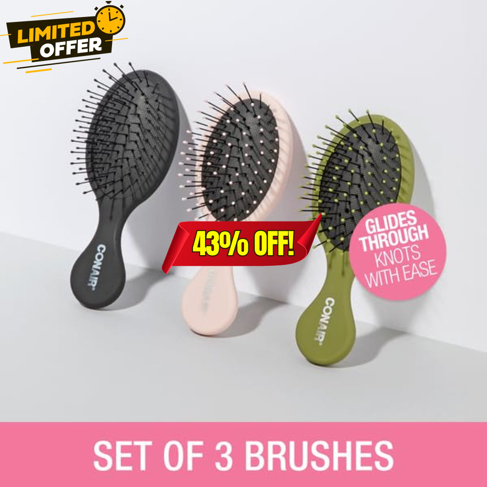 Conair Detangling Mini Hair Brush Set, 3-Pack