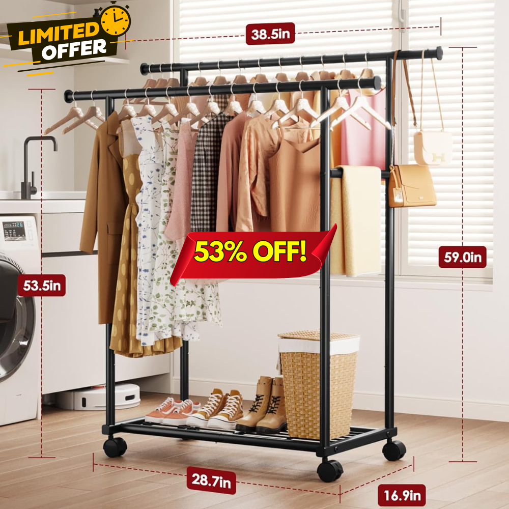 Sakugi Metal Clothes Rack Double Rod Sale: Save 53% at Sakugi