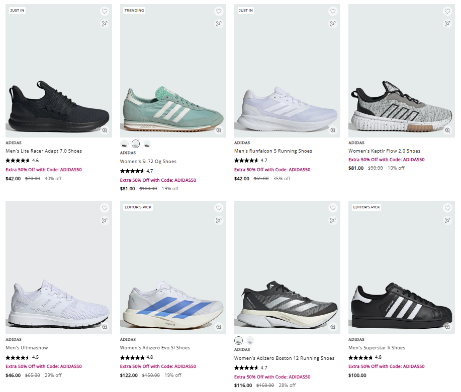 Adidas Shoes Extra 50% Off Deal at Shop Simon
